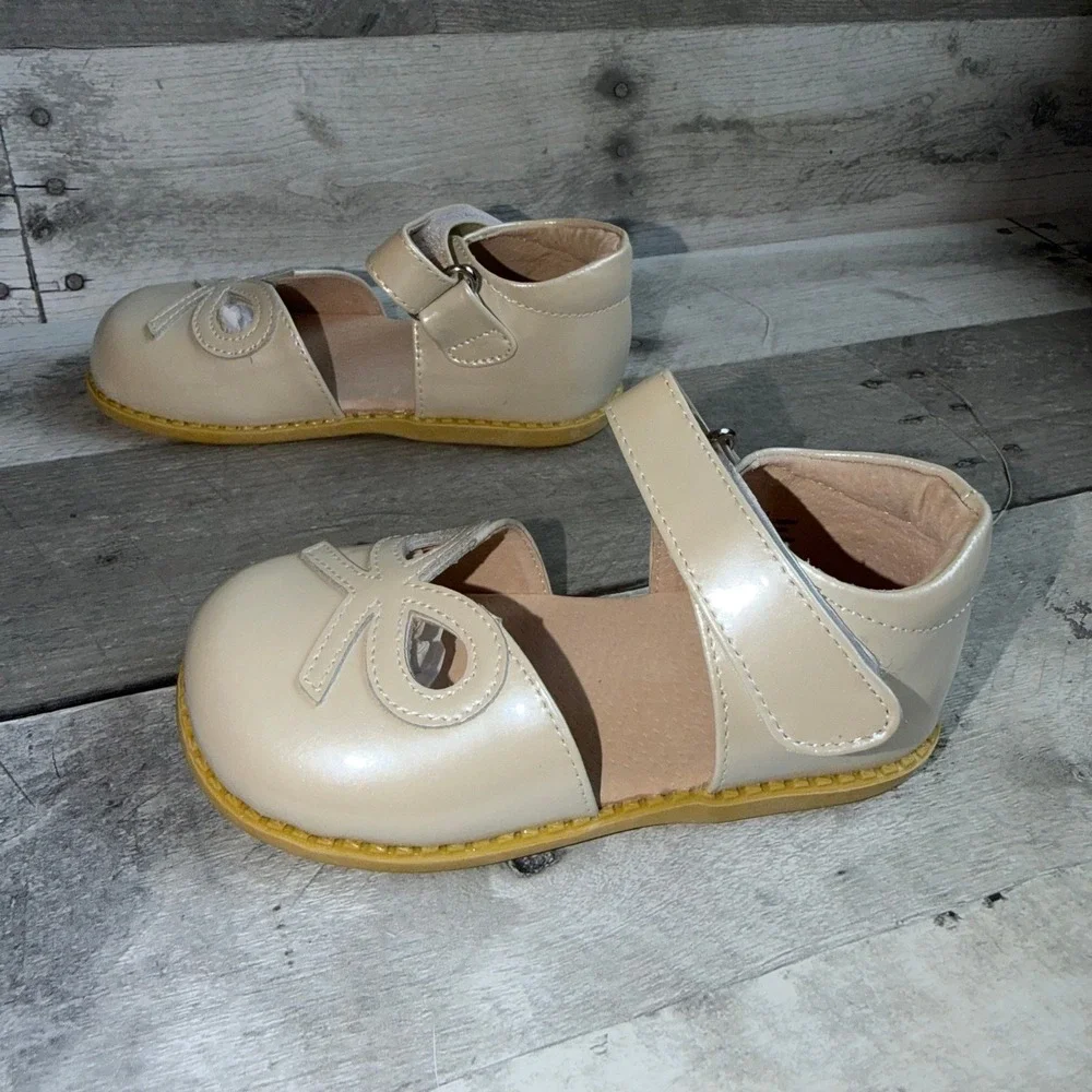 Livie & Luca Girls Mary Jane Shoes Champagne Pearl Patent Leather Bow Size 9